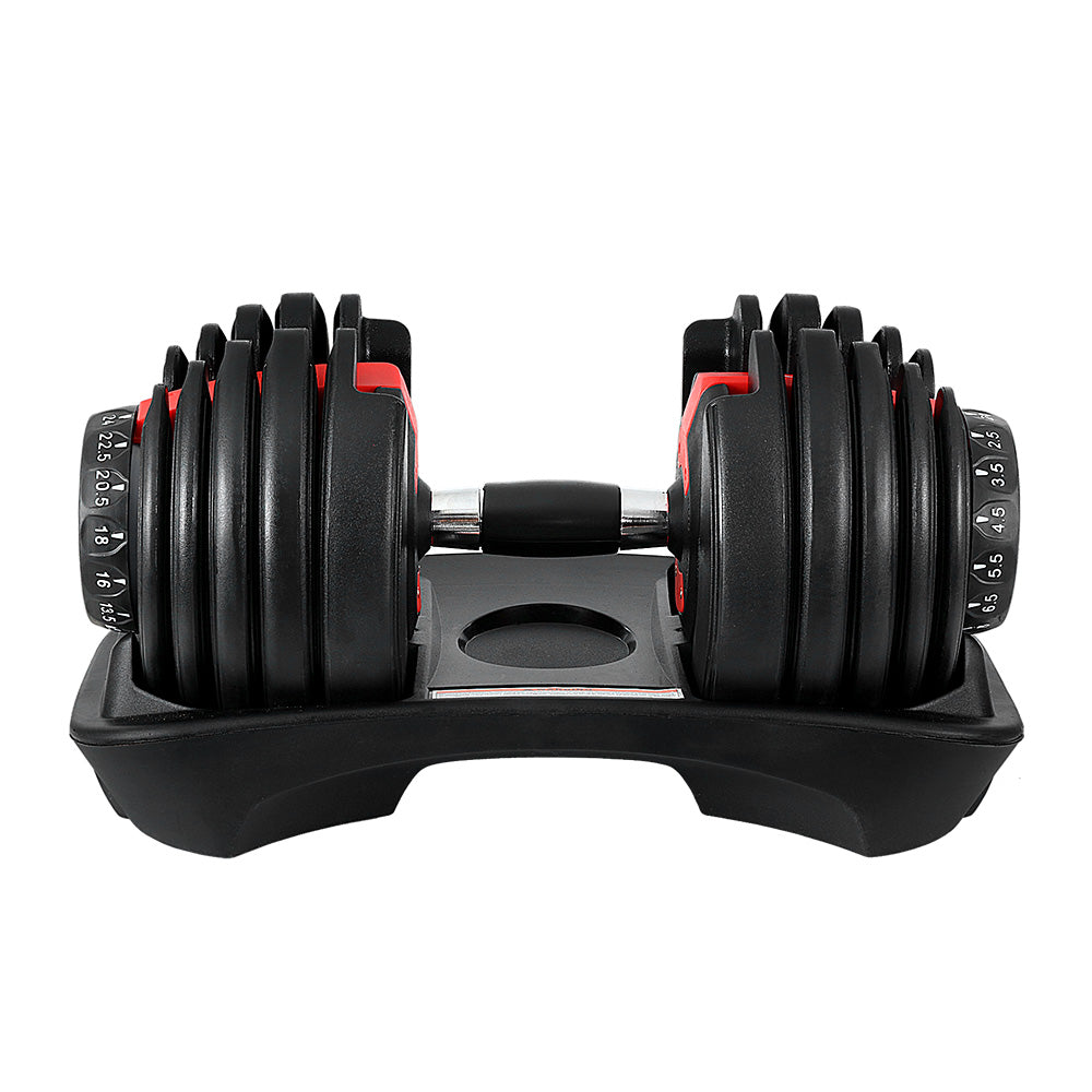 Adjustable 24kg Dumbbell with Weight Plates and Holder - Black and Red