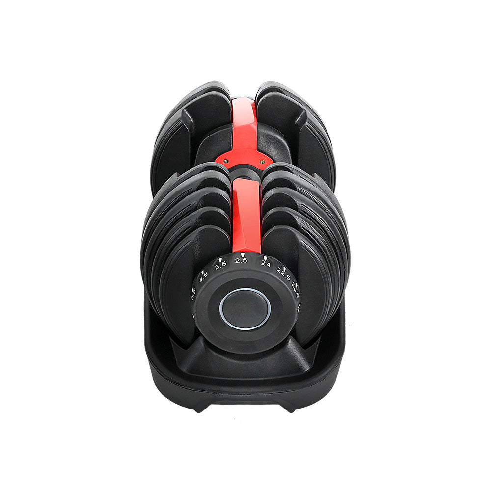 Adjustable 24kg Dumbbell with Weight Plates and Holder - Black and Red