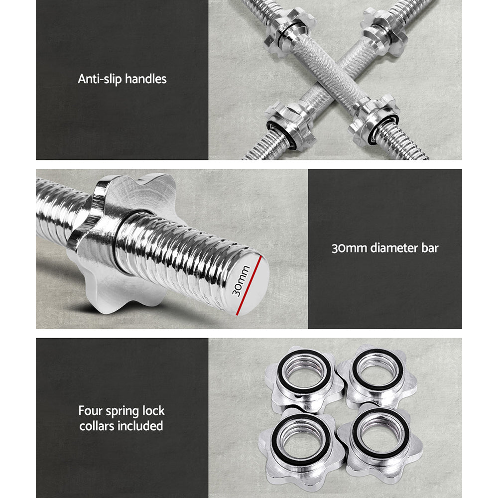 45cm Dumbbell Bar with 150kg Capacity and Spring Collars - Silver