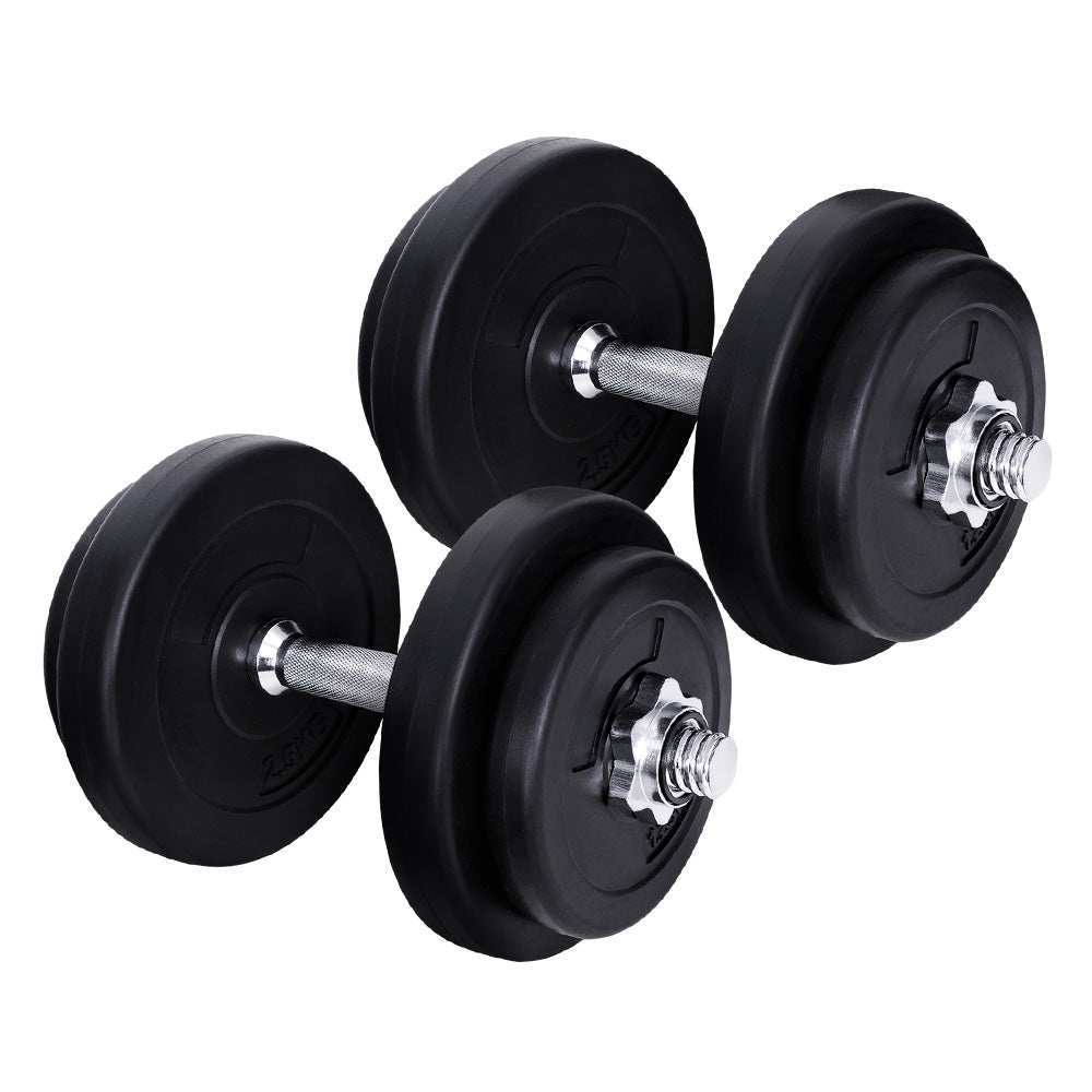 20kg Adjustable Dumbbell Set with Weight Plates - Black & Silver