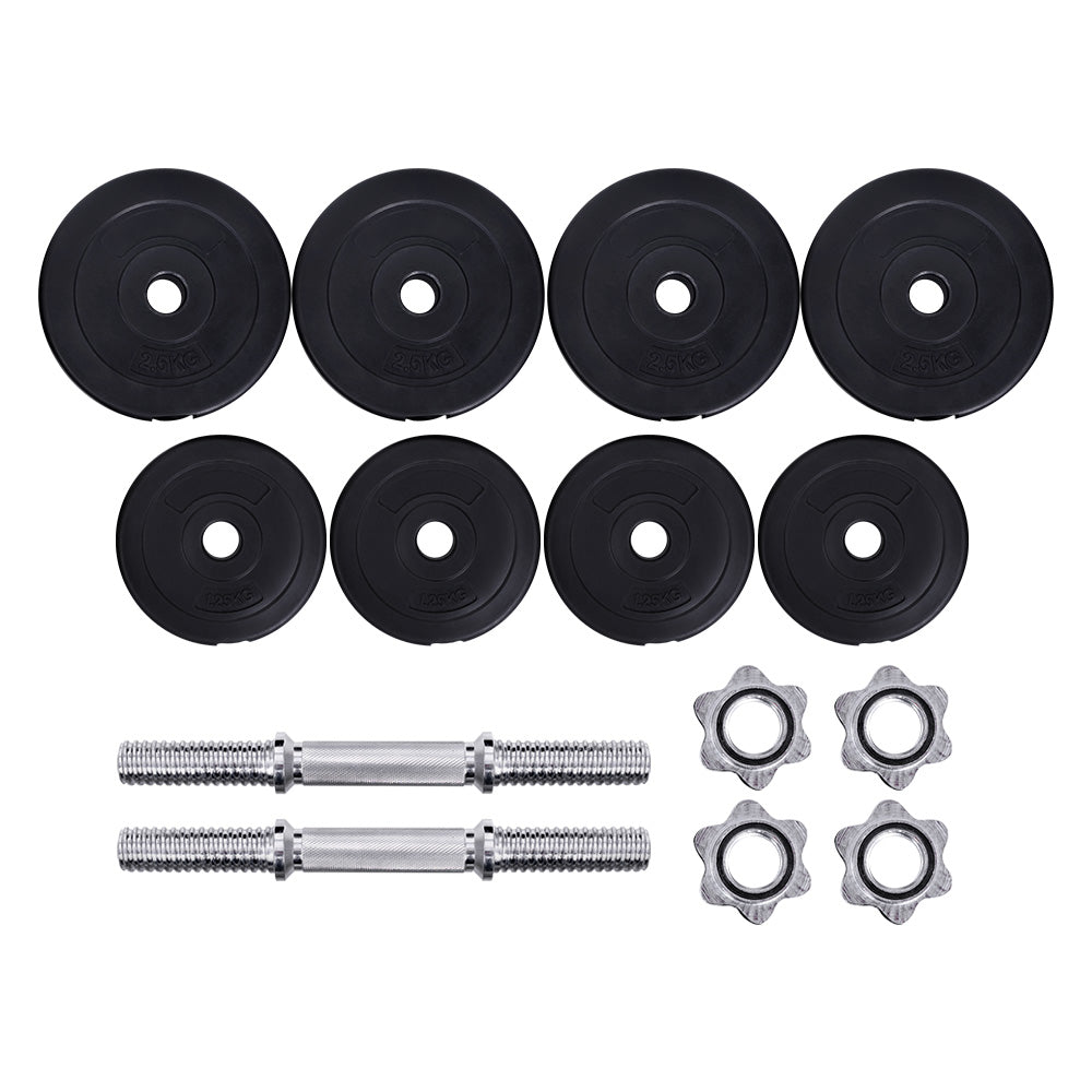 20kg Adjustable Dumbbell Set with Weight Plates - Black & Silver