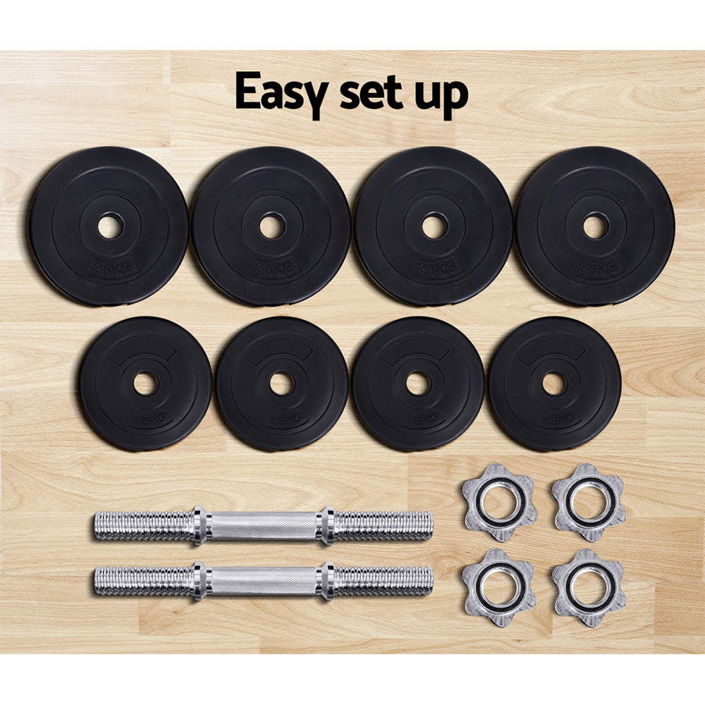 20kg Adjustable Dumbbell Set with Weight Plates - Black & Silver