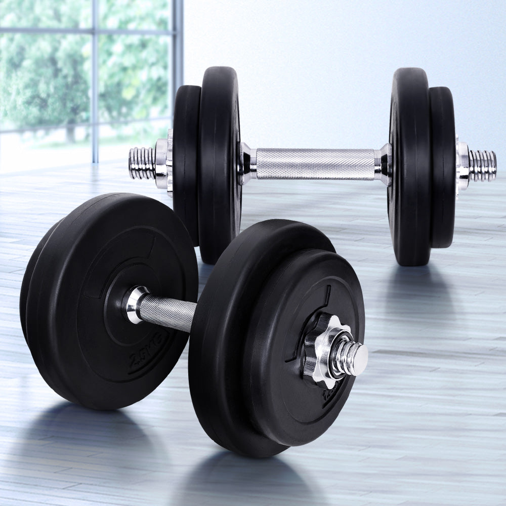 20kg Adjustable Dumbbell Set with Weight Plates - Black & Silver