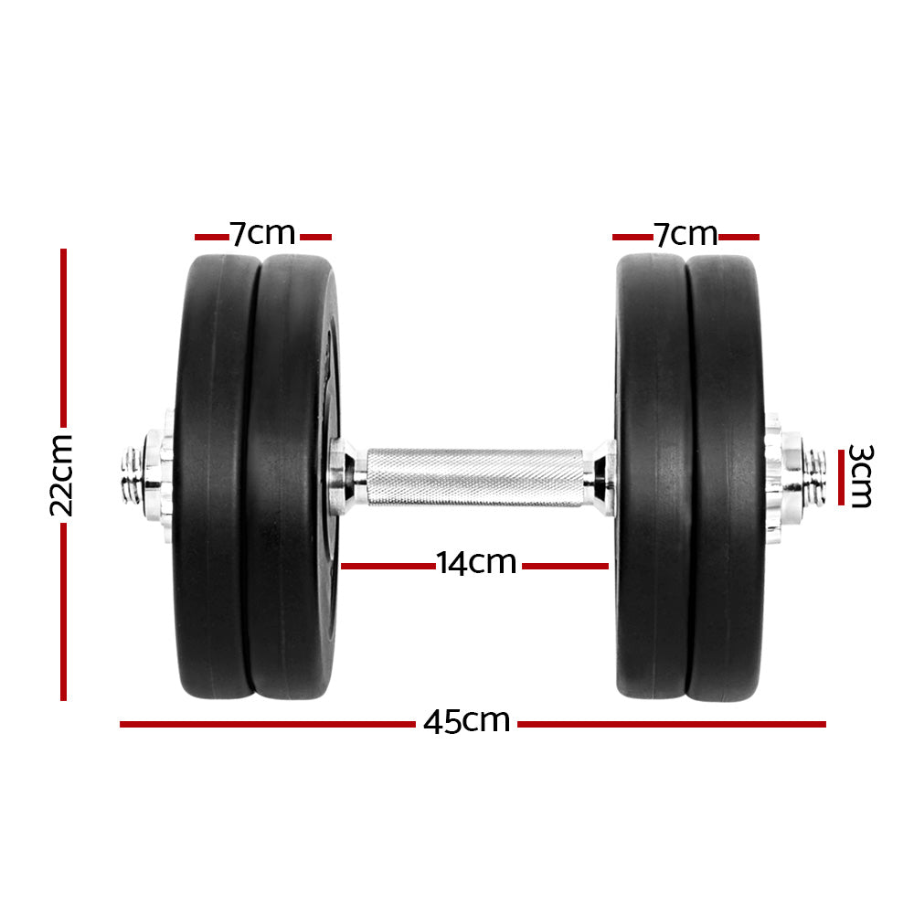 25kg Adjustable Dumbbell Set with Weight Plates - Black
