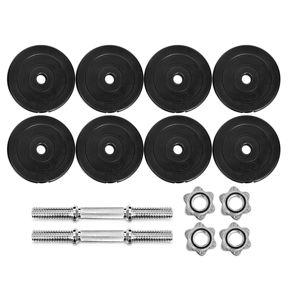 25kg Adjustable Dumbbell Set with Weight Plates - Black