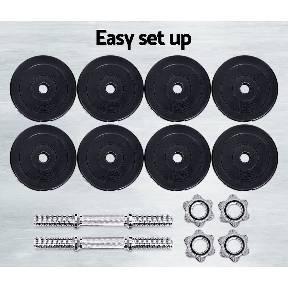 25kg Adjustable Dumbbell Set with Weight Plates - Black