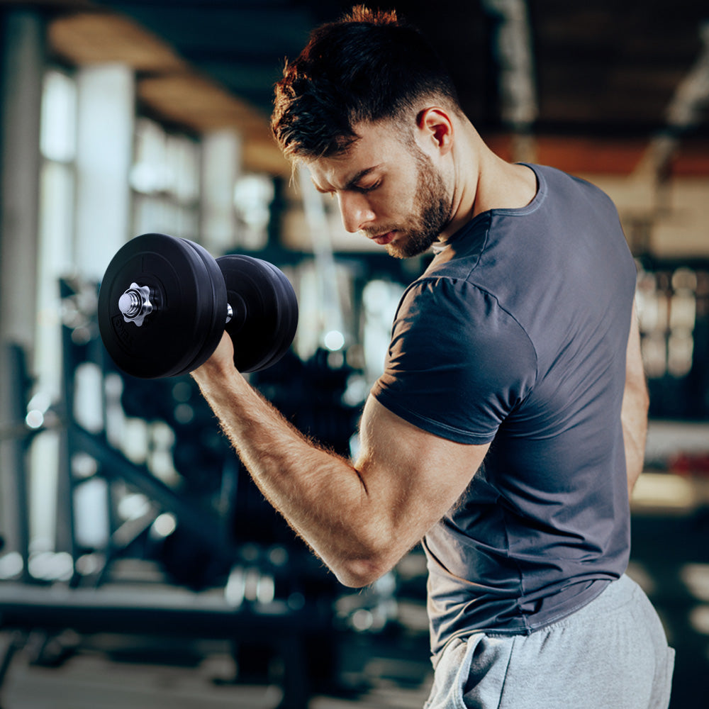 25kg Adjustable Dumbbell Set with Weight Plates - Black