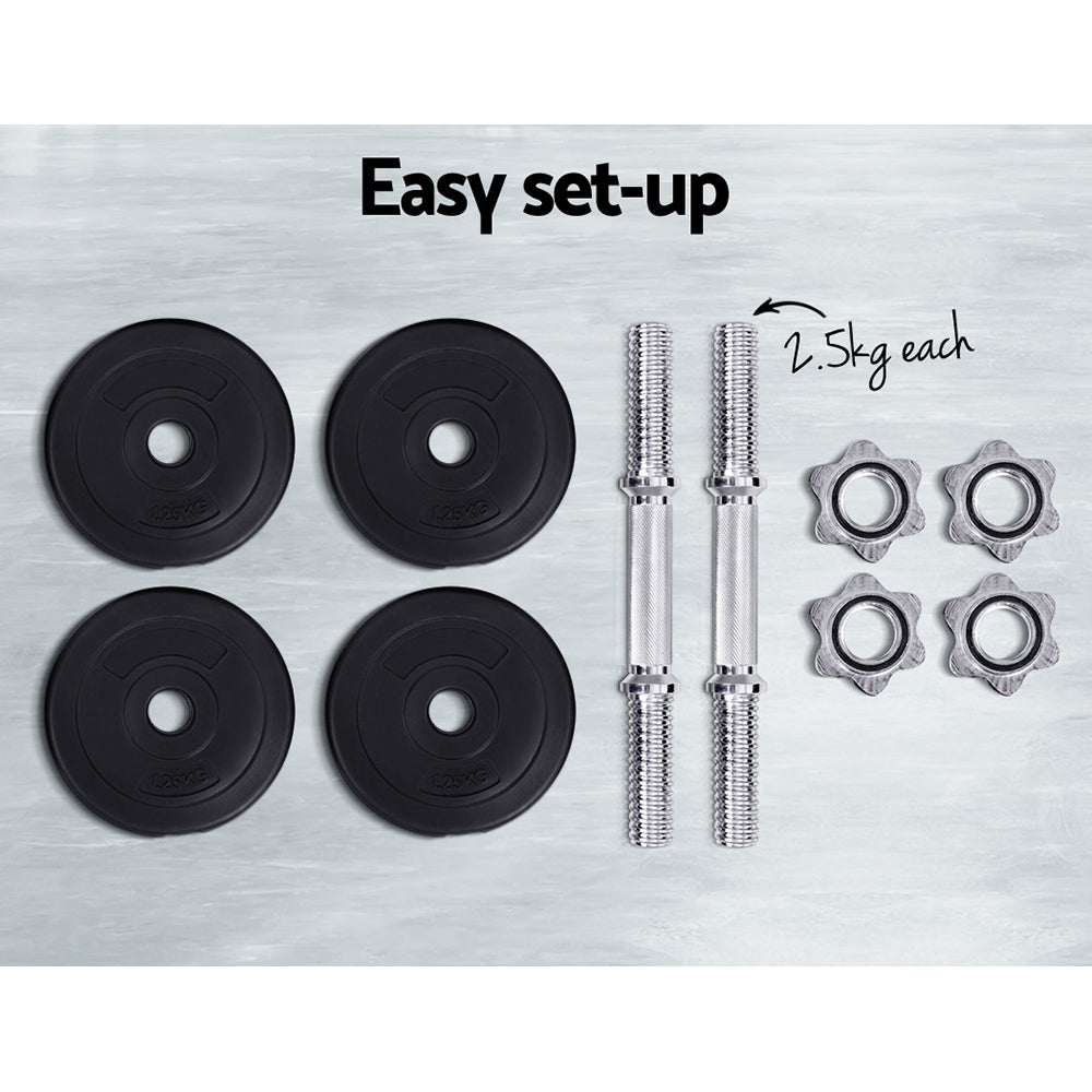 10kg Adjustable Dumbbell Set with Weight Plates - Black and Silver