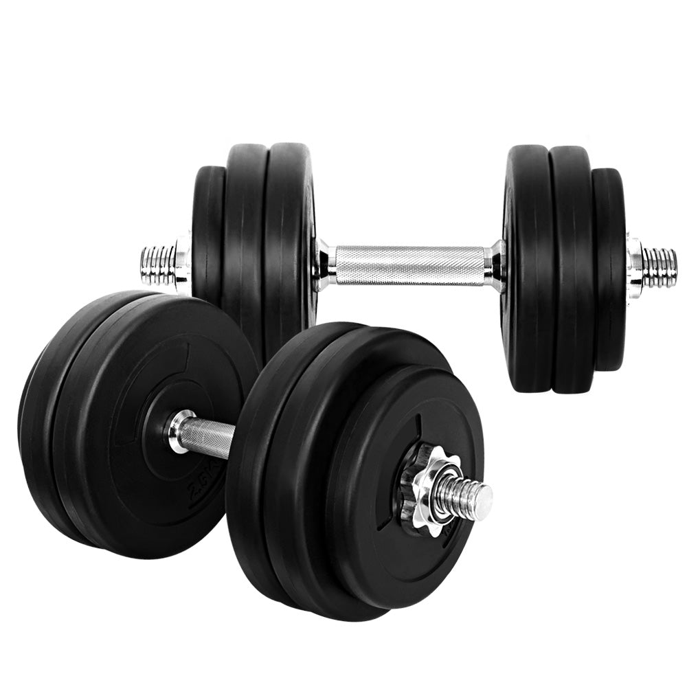 30kg Adjustable Dumbbell Set with Weight Plates and Lifting Bench - Black