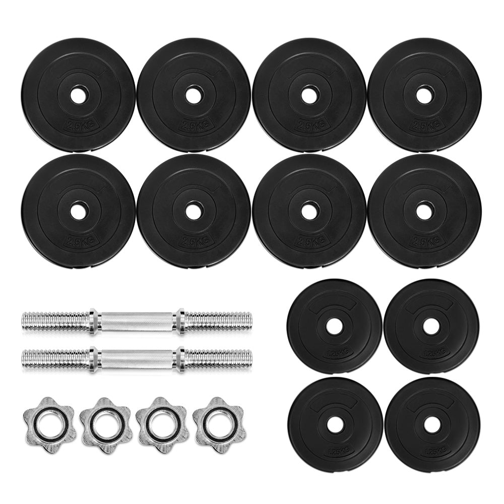 30kg Adjustable Dumbbell Set with Weight Plates and Lifting Bench - Black