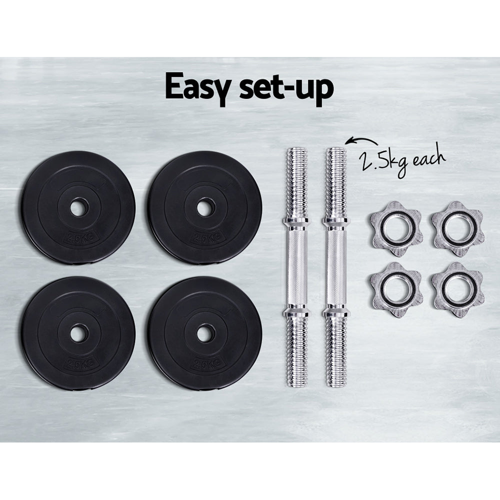 15kg Adjustable Dumbbell Set with Weight Plates - Black and Silver