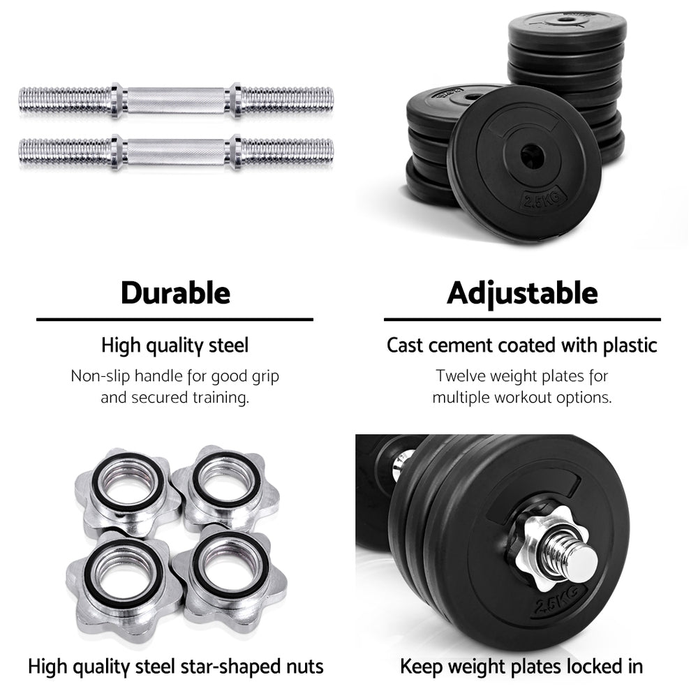 35kg Adjustable Dumbbell Set with Weight Plates - Black