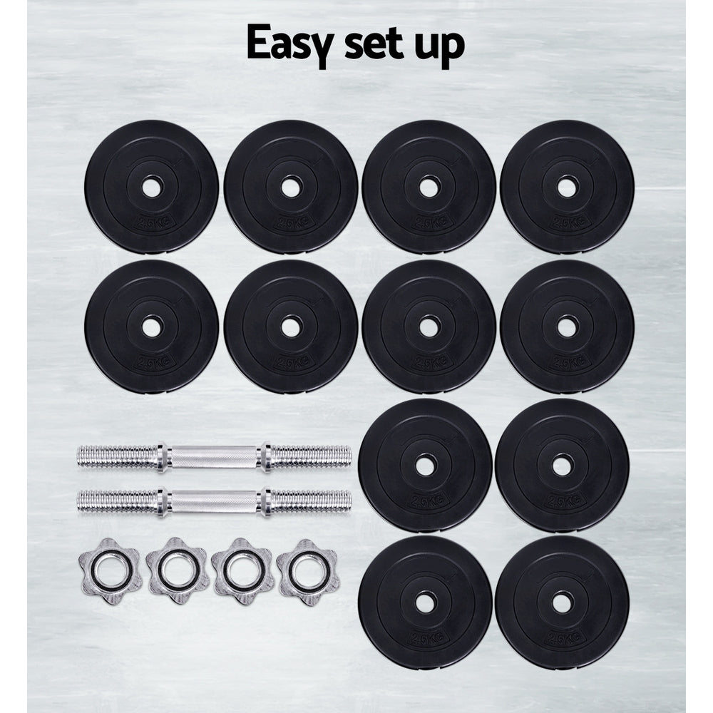 35kg Adjustable Dumbbell Set with Weight Plates - Black