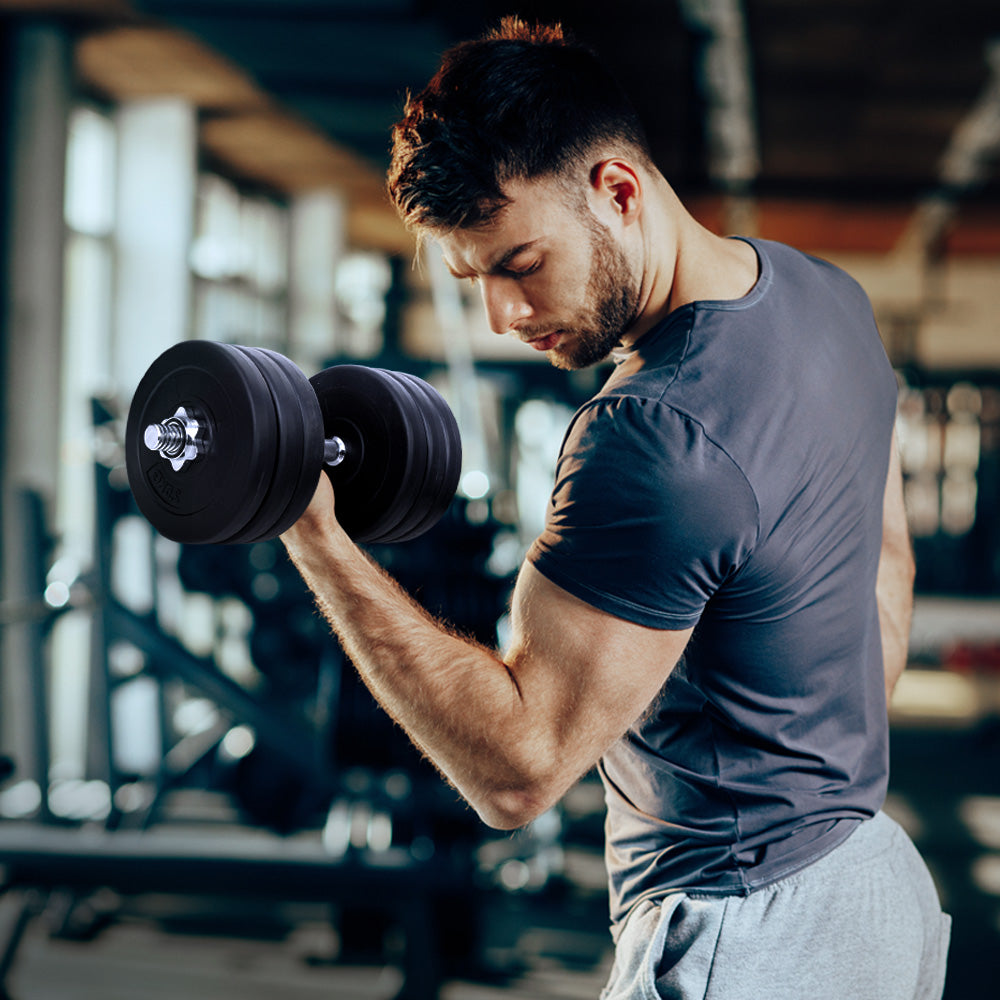 35kg Adjustable Dumbbell Set with Weight Plates - Black