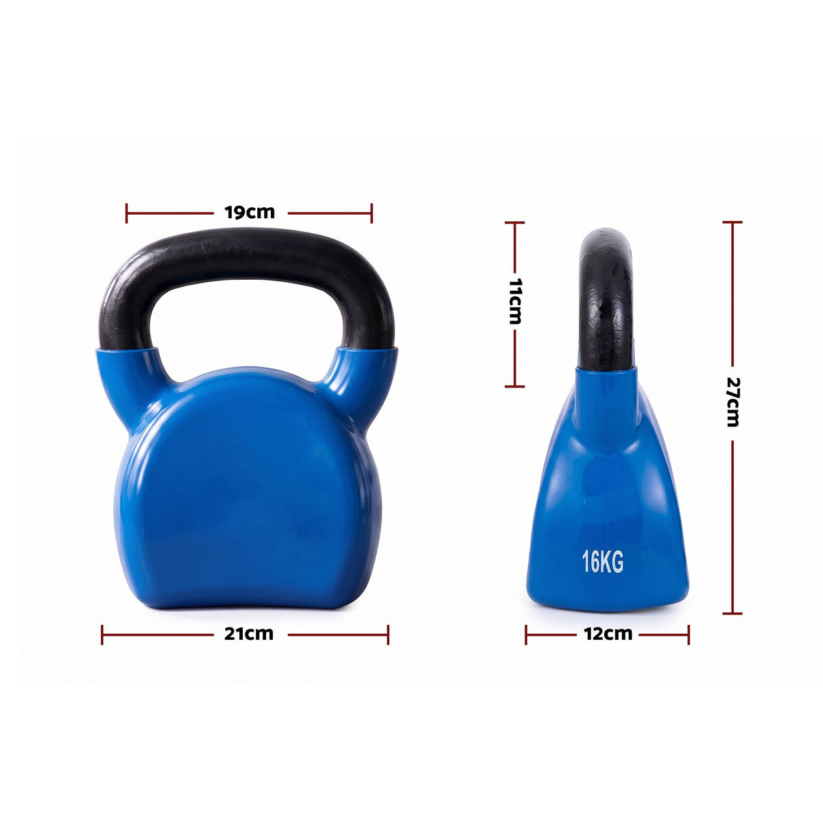 16kg Cast Iron Kettlebell with PVC Neoprene Coating - Blue
