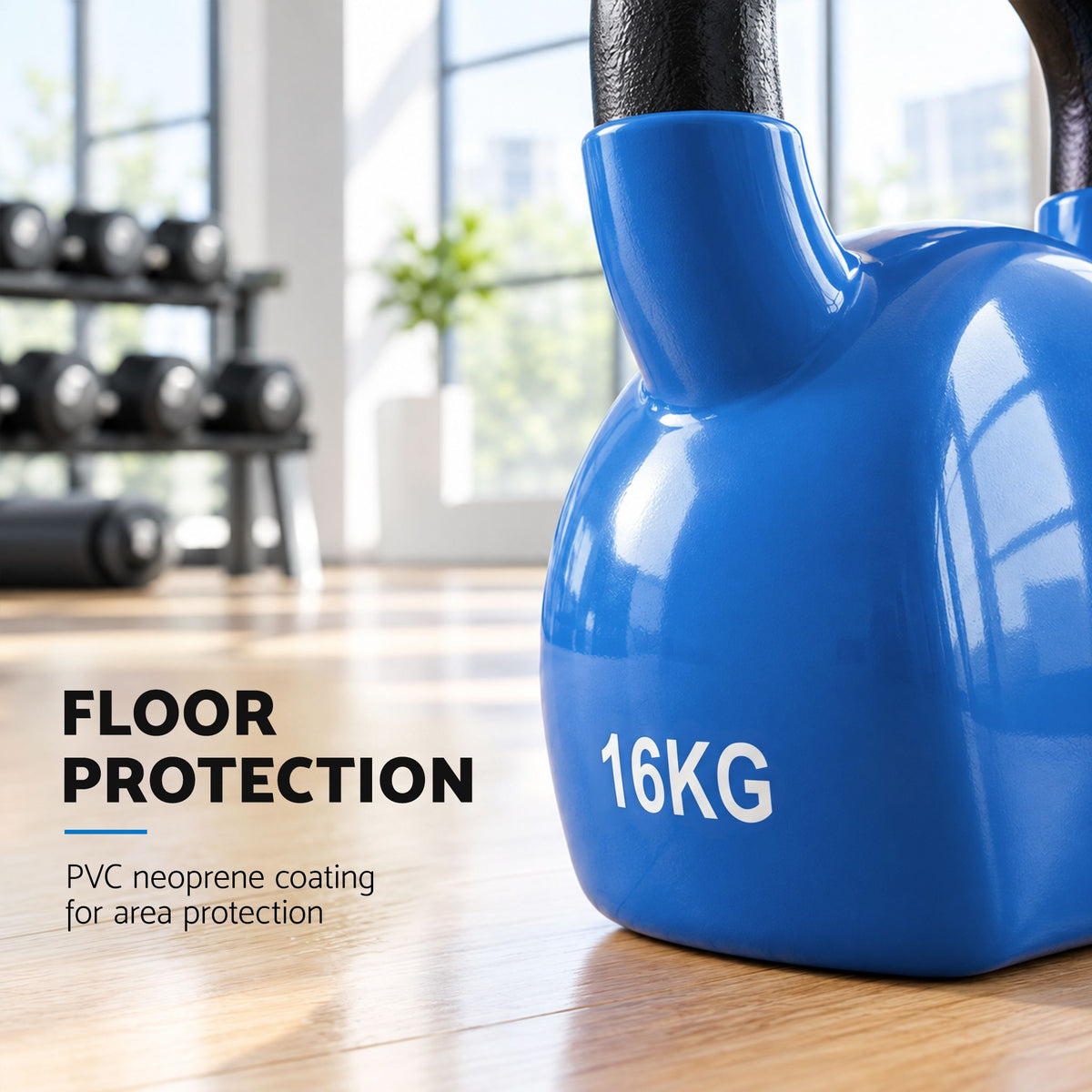 16kg Cast Iron Kettlebell with PVC Neoprene Coating - Blue
