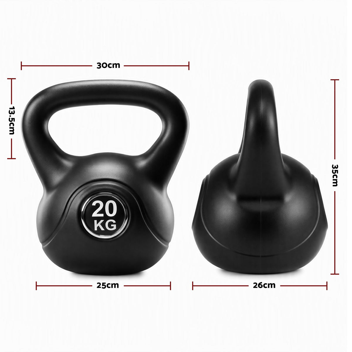 20kg Kettlebell Weight with Anti-slip Handle & Stable Base for Strength Training - Black