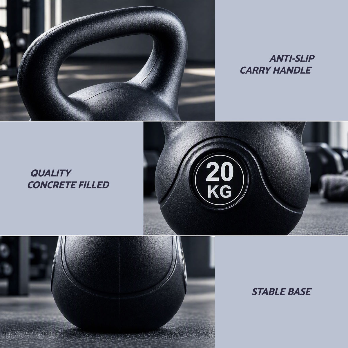 20kg Kettlebell Weight with Anti-slip Handle & Stable Base for Strength Training - Black