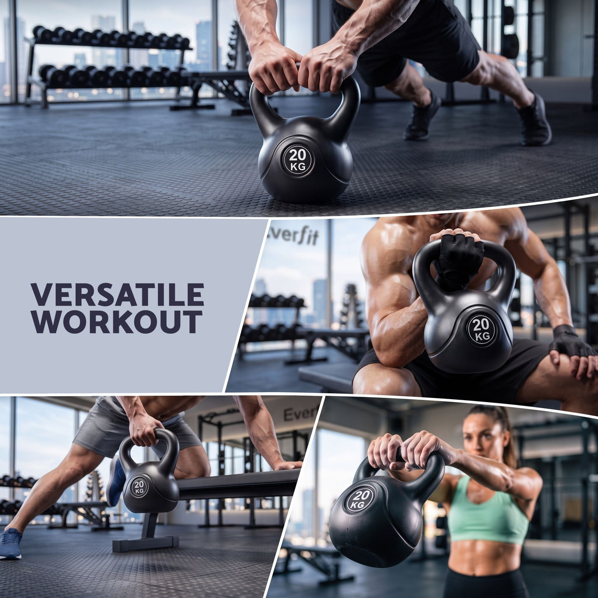 20kg Kettlebell Weight with Anti-slip Handle & Stable Base for Strength Training - Black