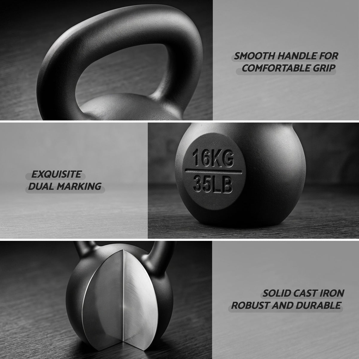 16kg Cast Iron Kettlebell with Powder Coating and Flat Bottom
