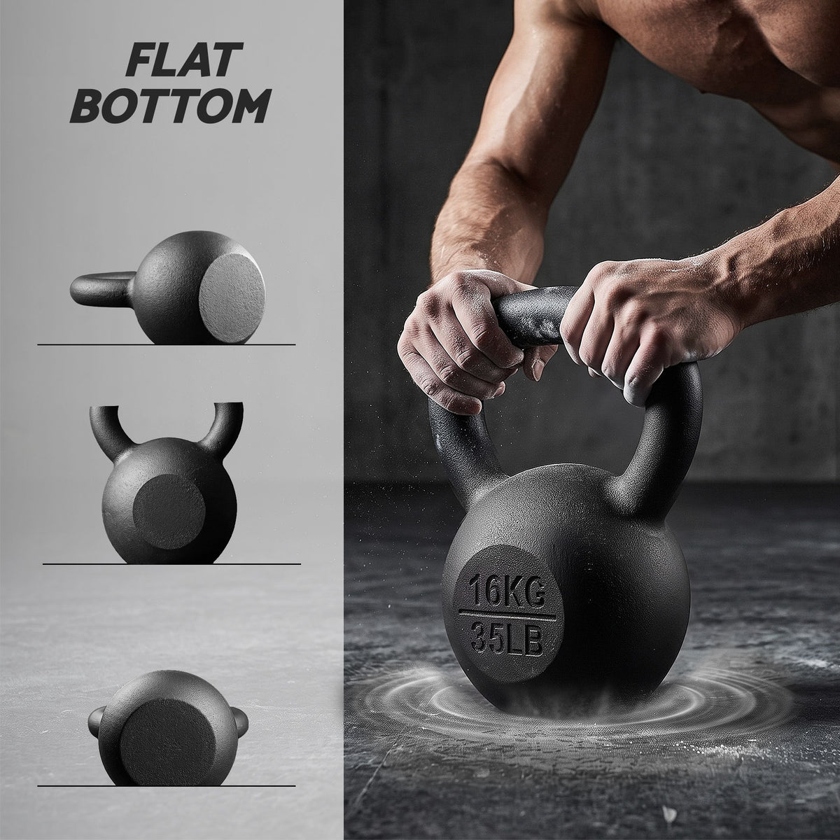 16kg Cast Iron Kettlebell with Powder Coating and Flat Bottom