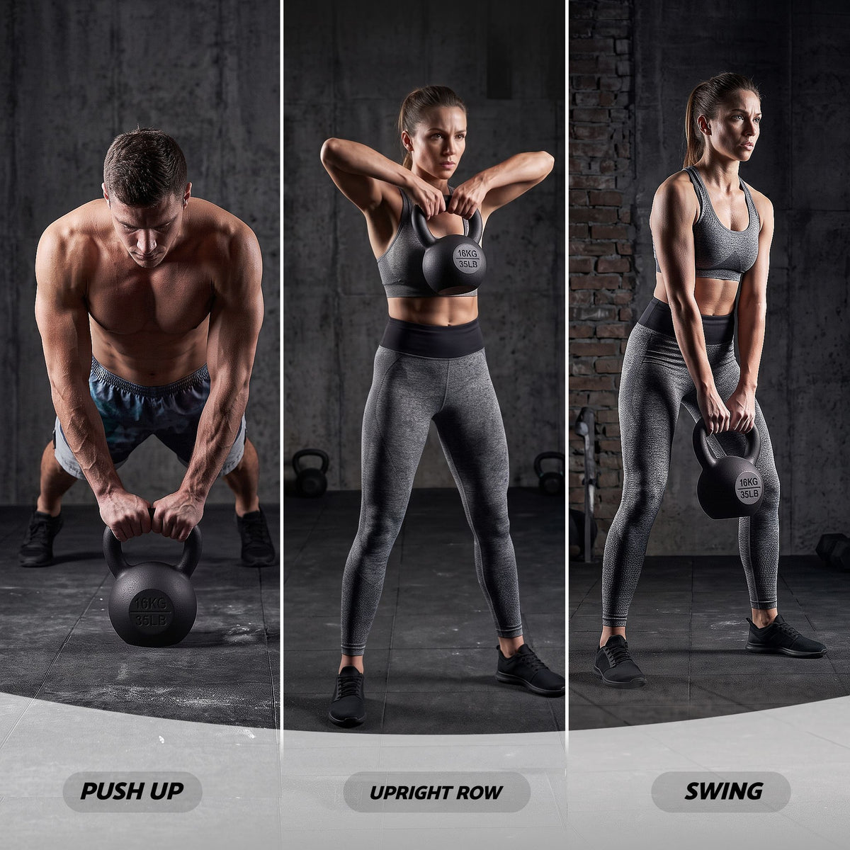 16kg Cast Iron Kettlebell with Powder Coating and Flat Bottom
