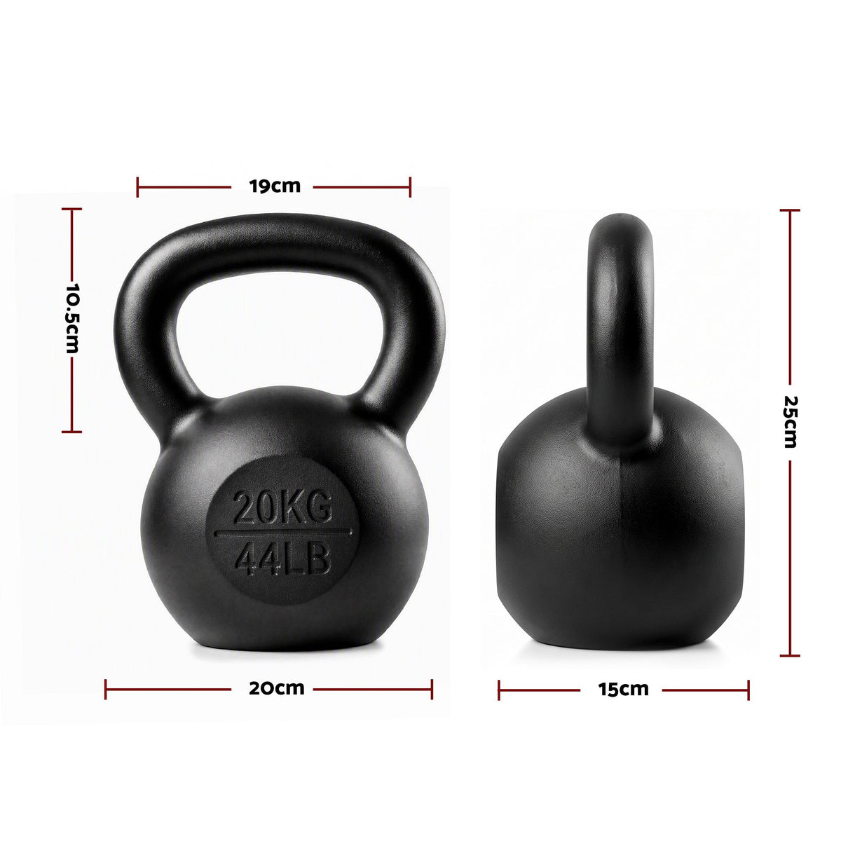 20kg Cast Iron Kettlebell with Powder Coating and Flat Bottom
