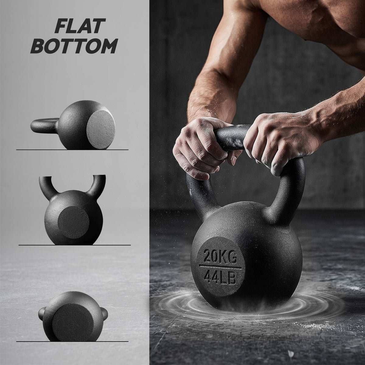 20kg Cast Iron Kettlebell with Powder Coating and Flat Bottom