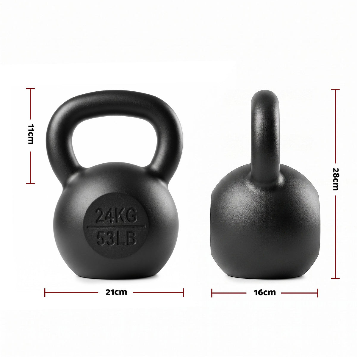 24kg Cast Iron Kettlebell with Powder Coating and Flat Bottom - Black