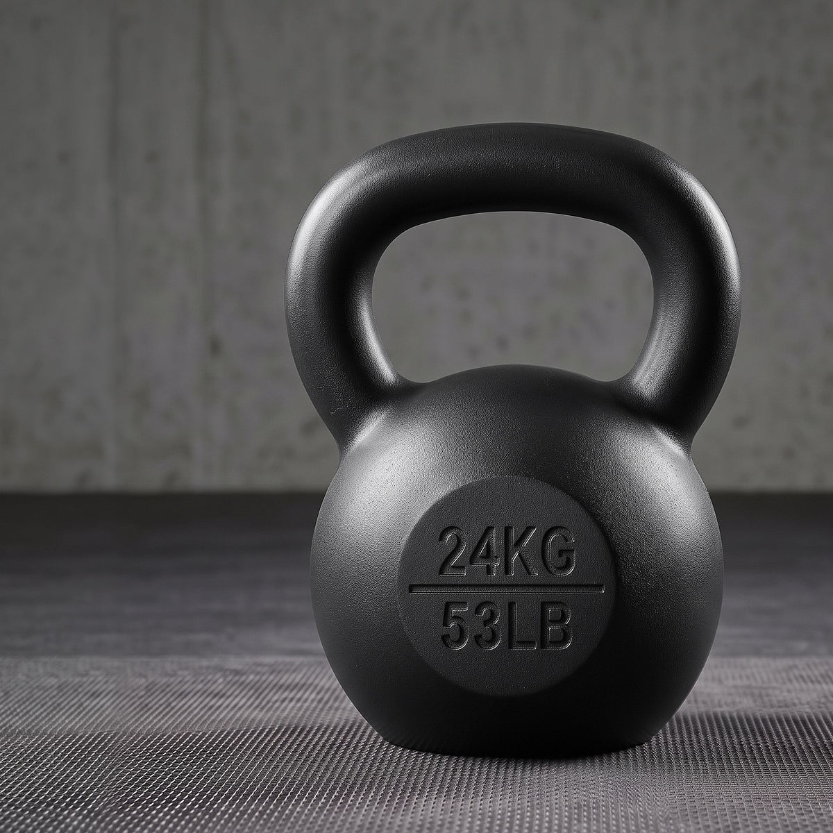 24kg Cast Iron Kettlebell with Powder Coating and Flat Bottom - Black