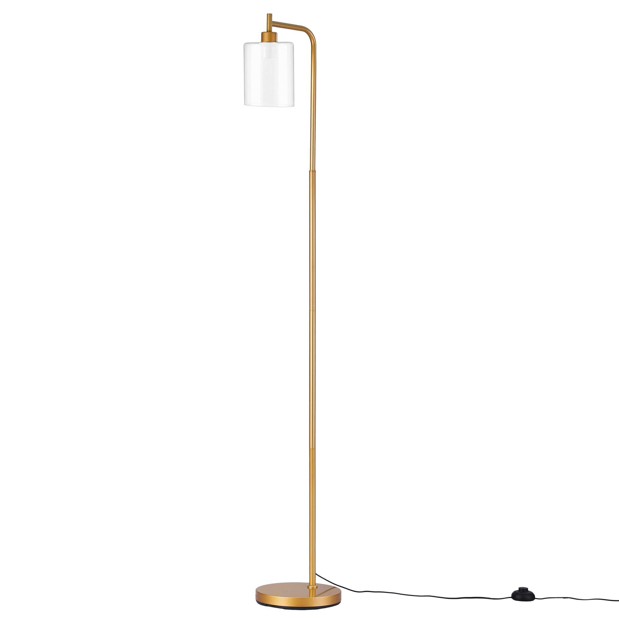 Floor Lamp Modern Industrial Standing Light with Clear Glass Shade, GoldMetal Tall Lamp for Living Room, Bedroom & Office, Anti-Tipping Weighted Base & Foot Switch (Bulb Not Included)