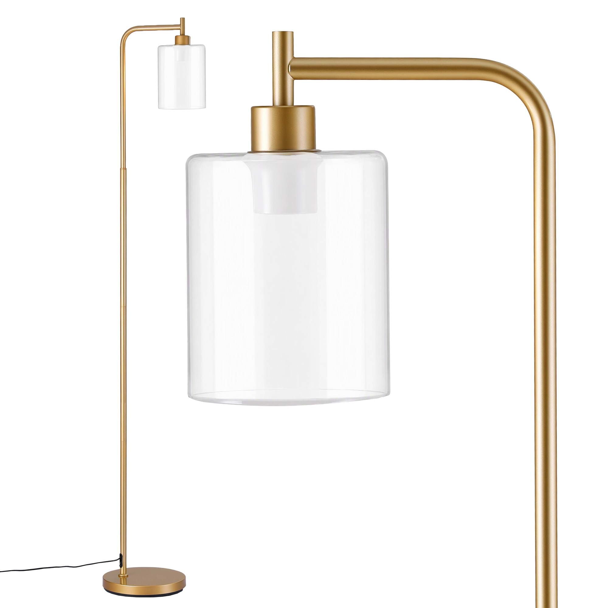 Floor Lamp Modern Industrial Standing Light with Clear Glass Shade, GoldMetal Tall Lamp for Living Room, Bedroom & Office, Anti-Tipping Weighted Base & Foot Switch (Bulb Not Included)