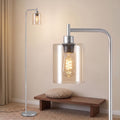 Floor Lamp Modern Industrial Standing Light with Clear Glass Shade, Silver Metal Tall Lamp for Living Room, Bedroom & Office, Anti-Tipping Weighted Base & Foot Switch (Bulb Not Included)