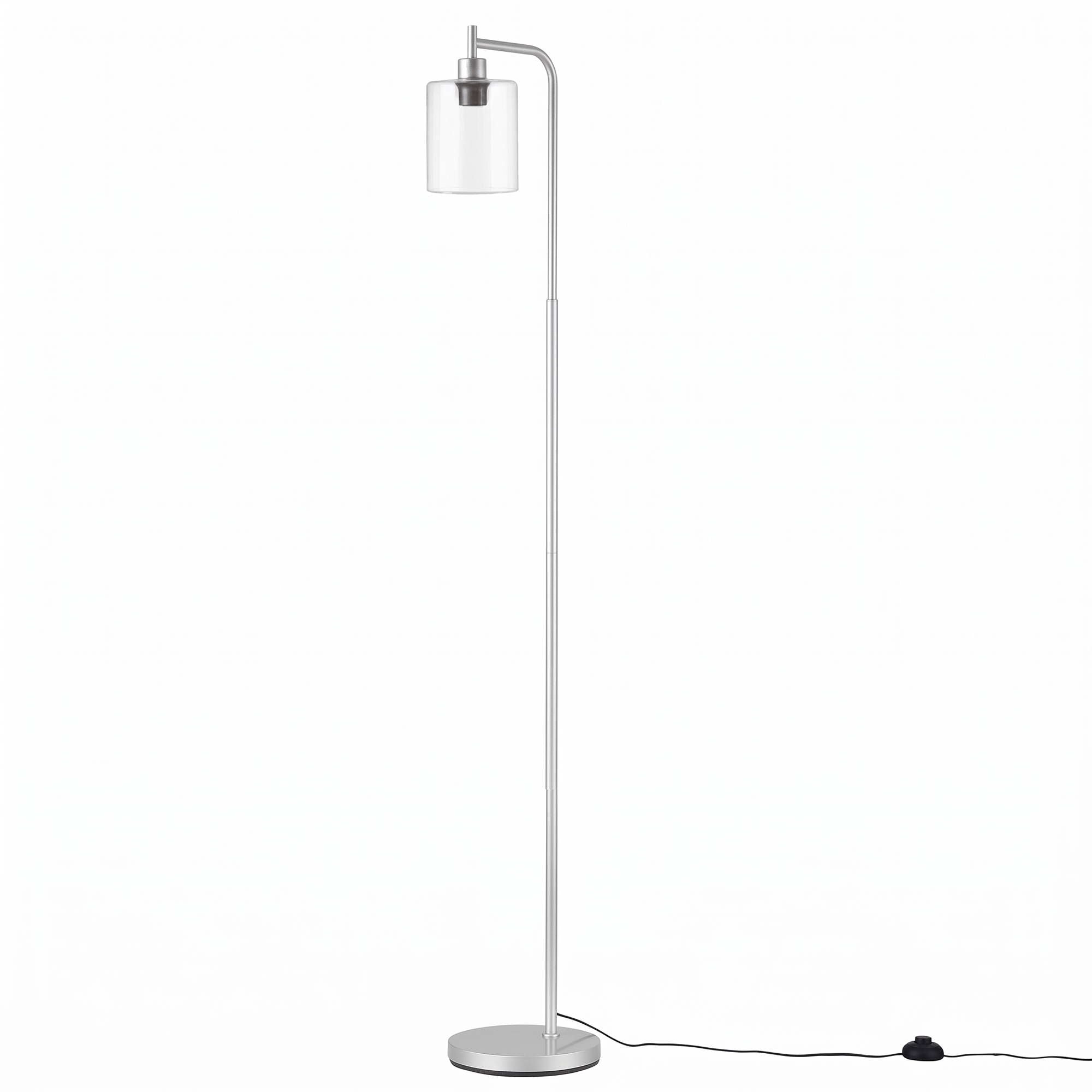 Floor Lamp Modern Industrial Standing Light with Clear Glass Shade, Silver Metal Tall Lamp for Living Room, Bedroom & Office, Anti-Tipping Weighted Base & Foot Switch (Bulb Not Included)