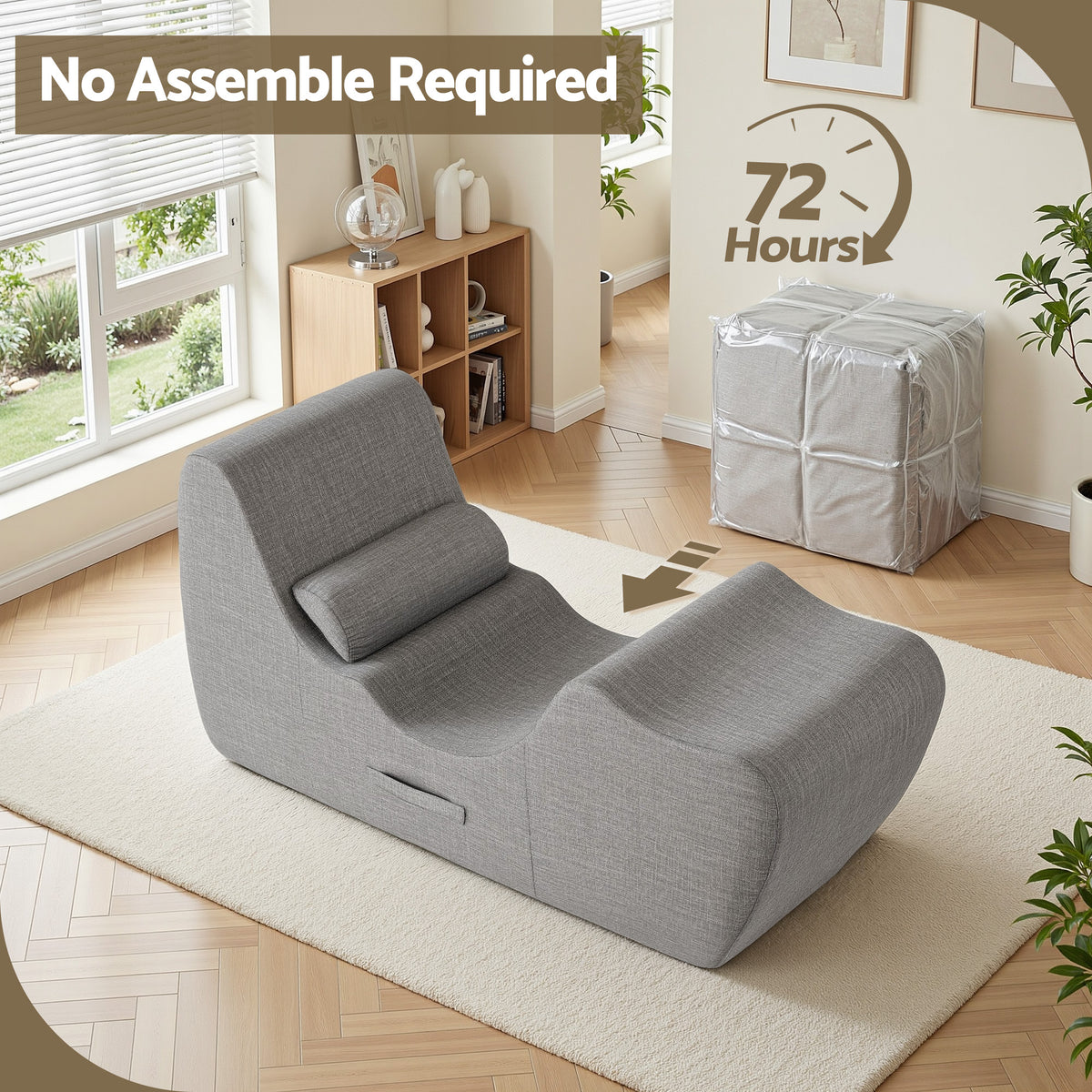 Ergonomic S-Curve Chaise Lounge Floor Lounger with Adjustable Headrest and Lumbar Support - Grey