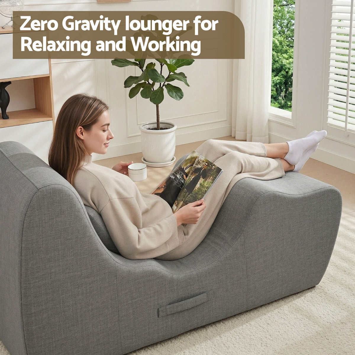 Ergonomic S-Curve Chaise Lounge Floor Lounger with Adjustable Headrest and Lumbar Support - Grey