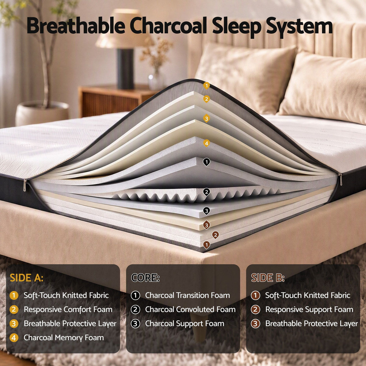 18cm King Dual Feel Reversible Memory Foam Mattress - Charcoal