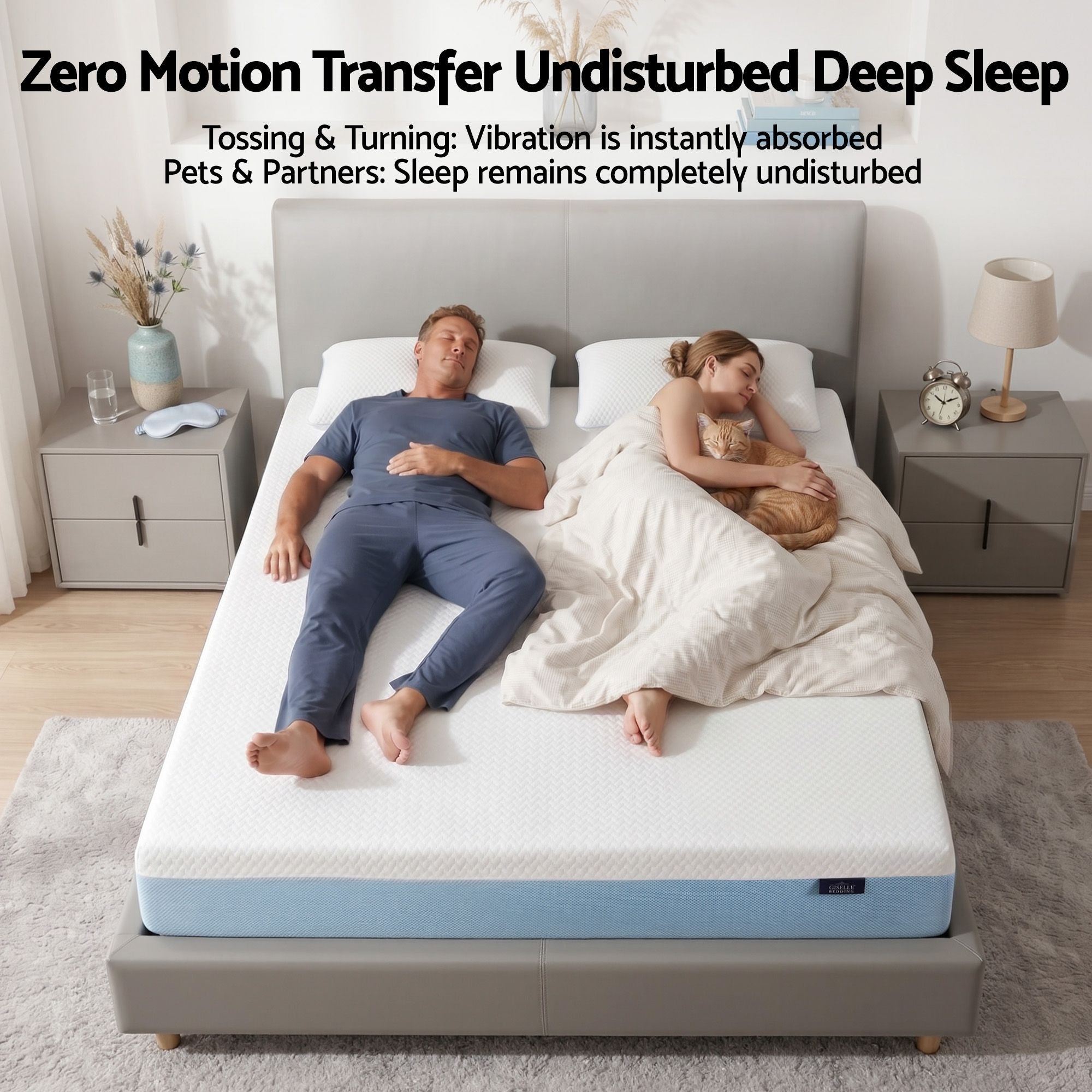 22cm Double Medium Firm Cooling Gel Memory Foam Mattress - White and Blue