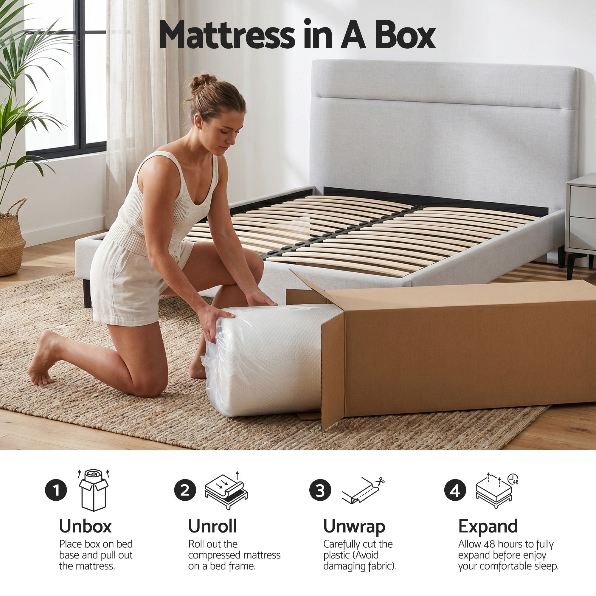 22cm Double Medium Firm Cooling Gel Memory Foam Mattress - White and Blue