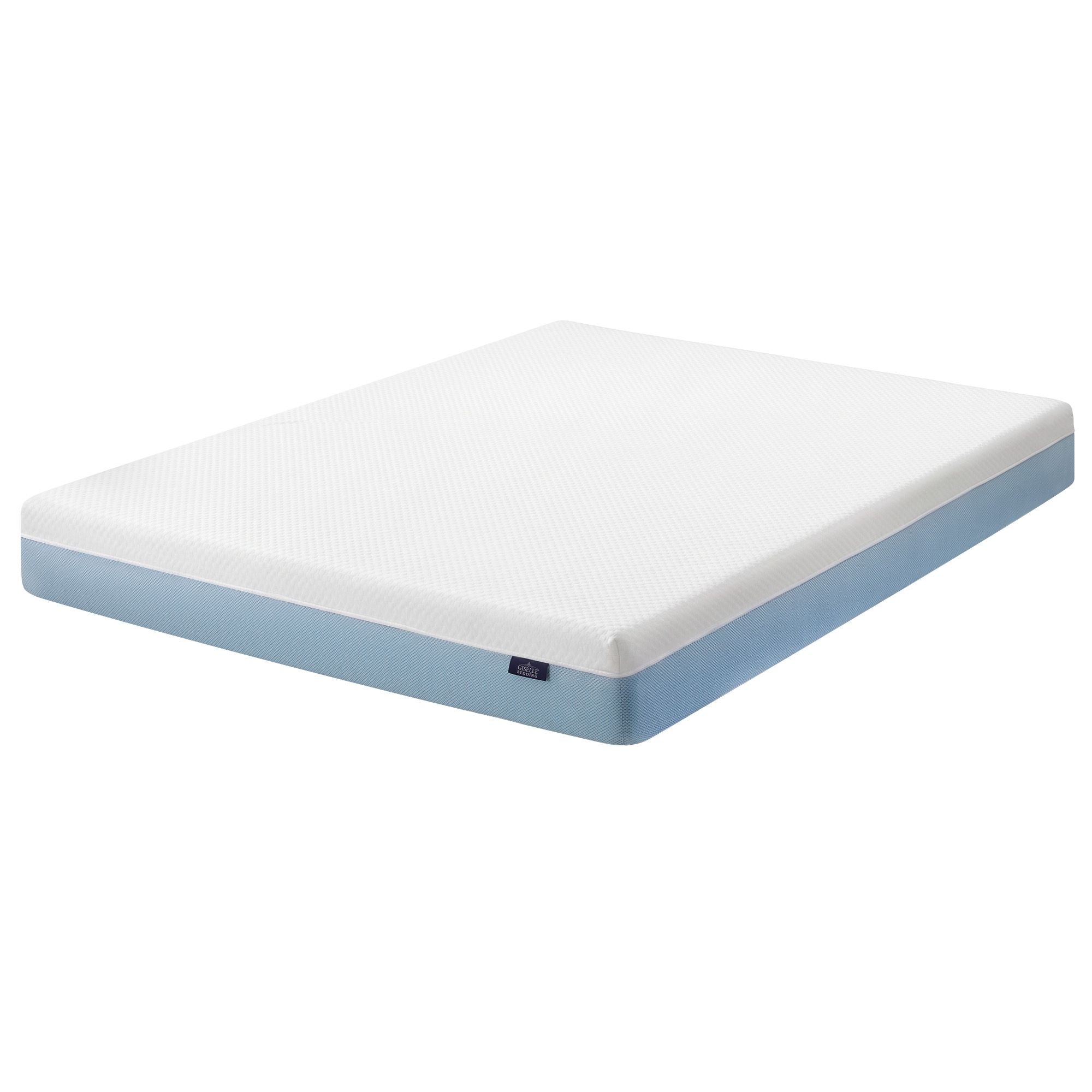 22cm Double Medium Firm Cooling Gel Memory Foam Mattress - White and Blue