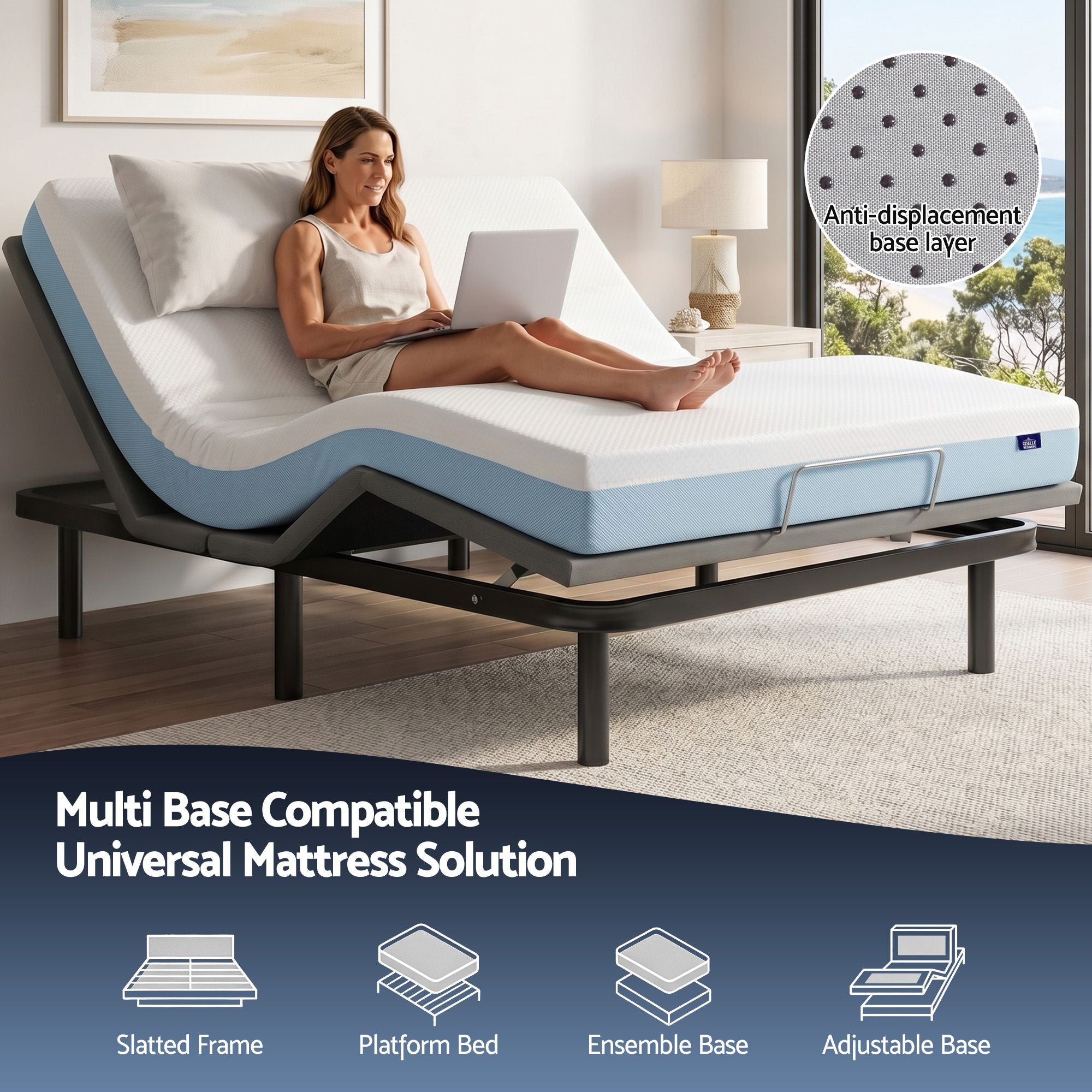 22cm Queen Cooling Gel Memory Foam Mattress Medium Firm - White and Blue