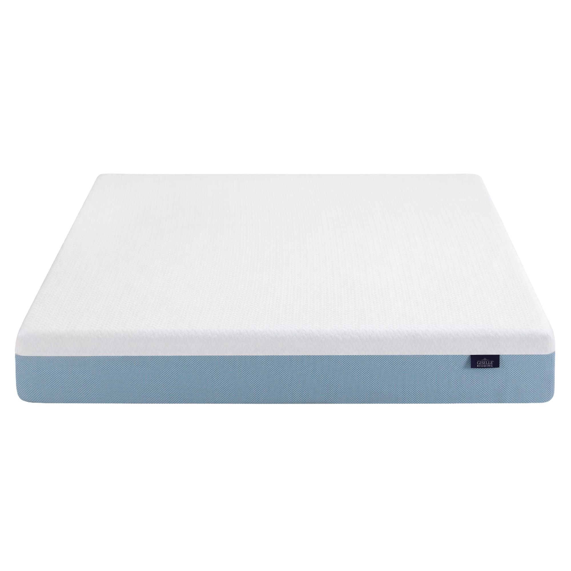 22cm Queen Cooling Gel Memory Foam Mattress Medium Firm - White and Blue
