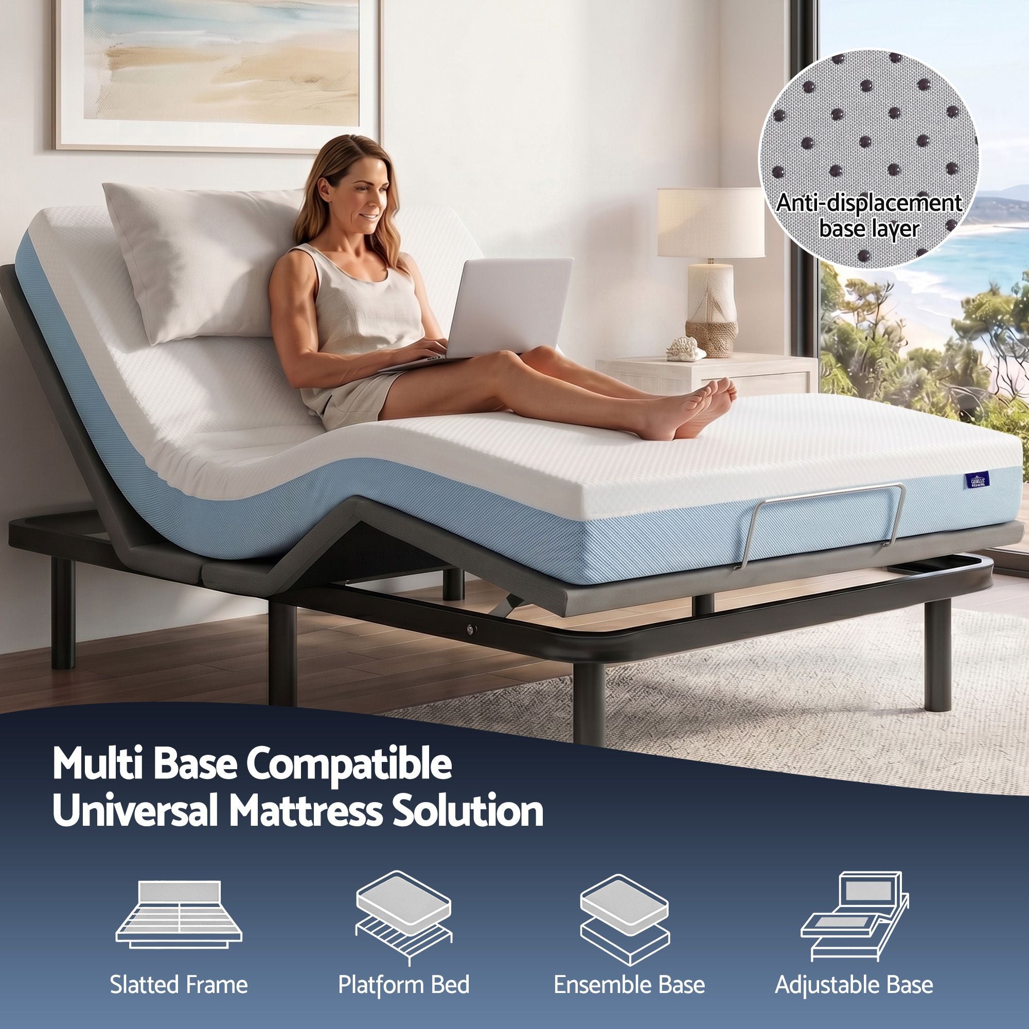 22cm Single Cooling Gel Memory Foam Mattress Medium Firm - White and Blue