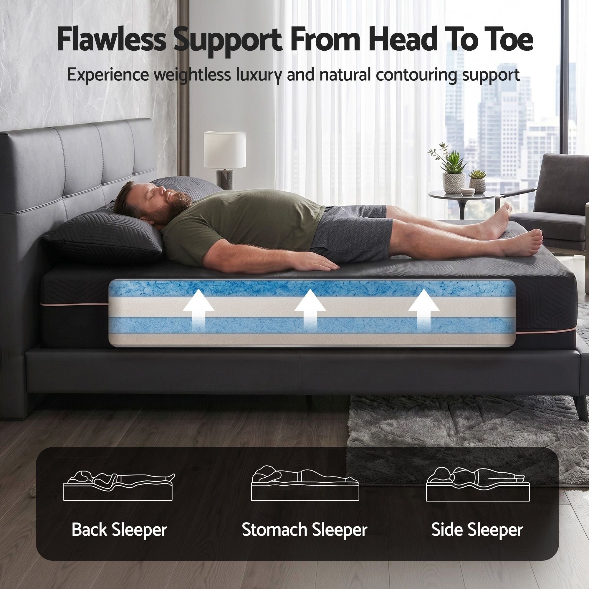Queen 30cm Medium Firm Cooling Memory Foam Mattress with Gel Comfort - Black