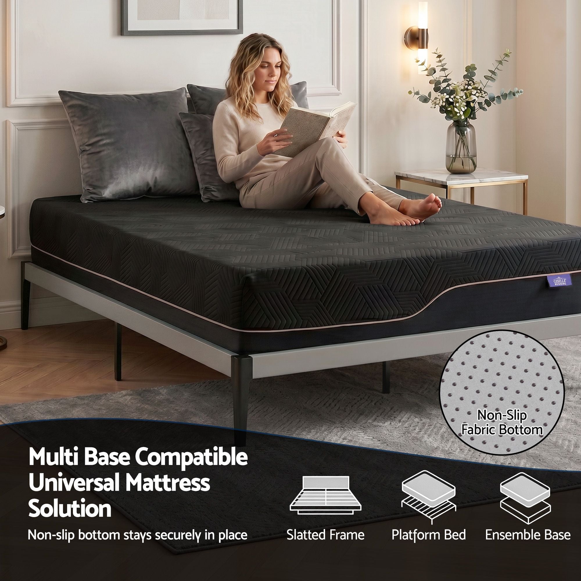Queen 30cm Medium Firm Cooling Memory Foam Mattress with Gel Comfort - Black