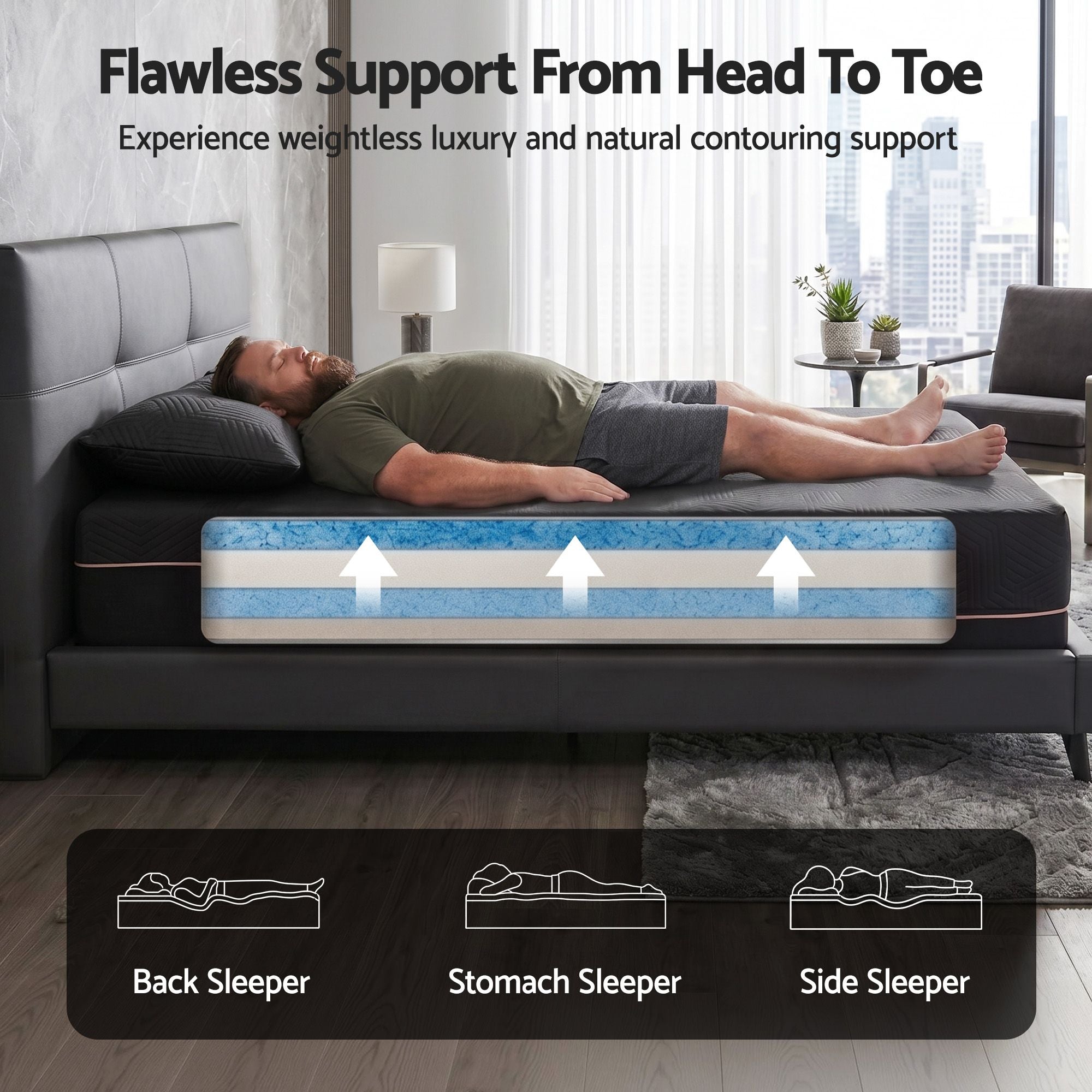 Single 30cm Medium Firm Cooling Memory Foam Mattress with Gel Comfort - Black