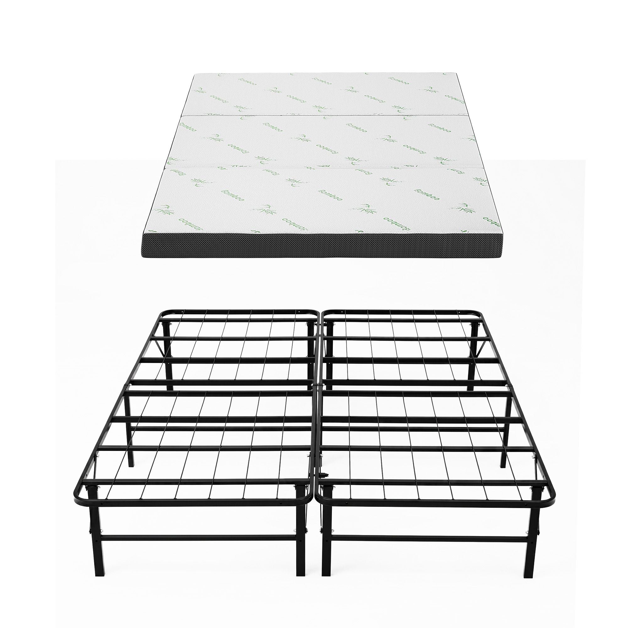 Folding Bed with Mattress Double Portable Foldable Guest Bed Bamboo Cover