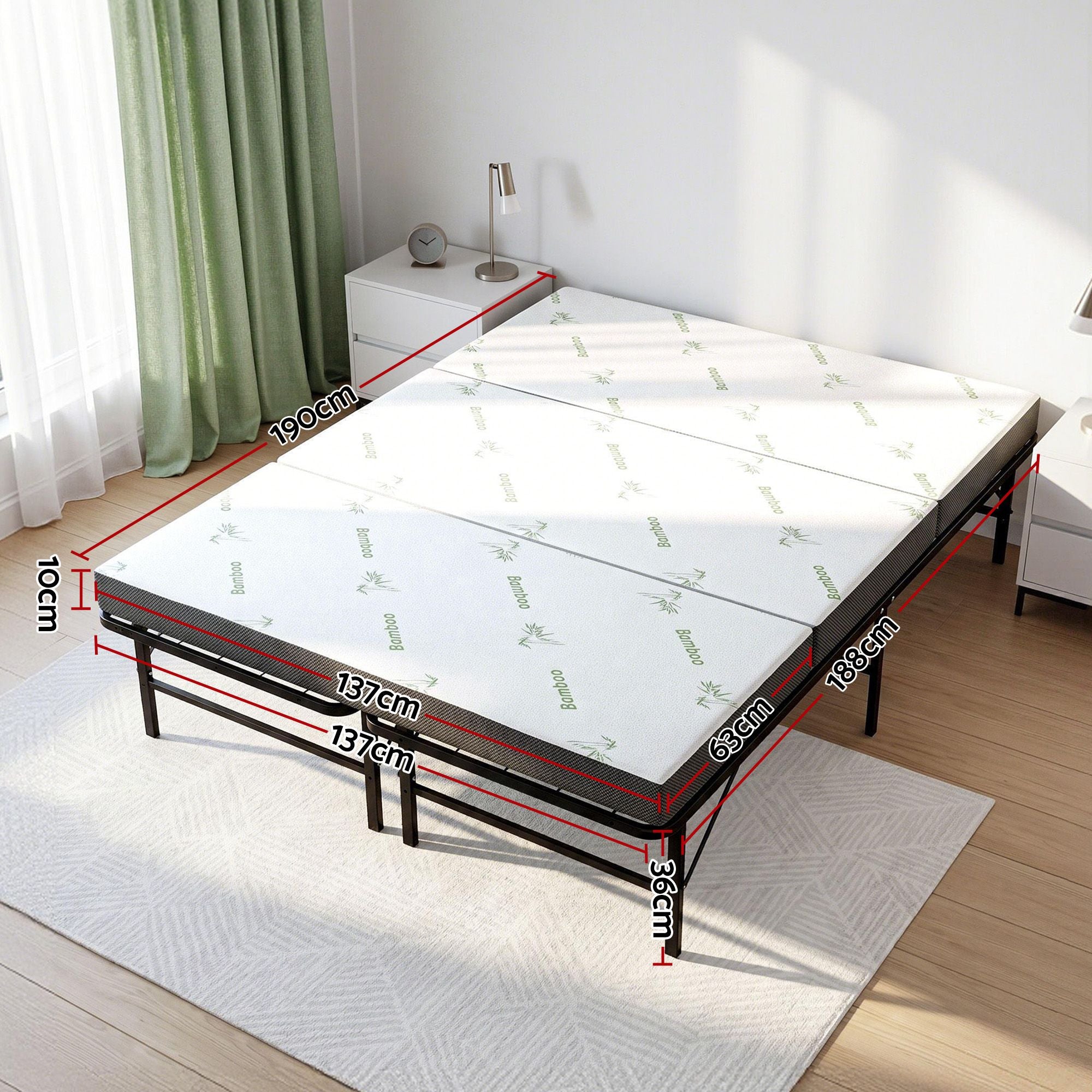 Folding Bed with Mattress Double Portable Foldable Guest Bed Bamboo Cover