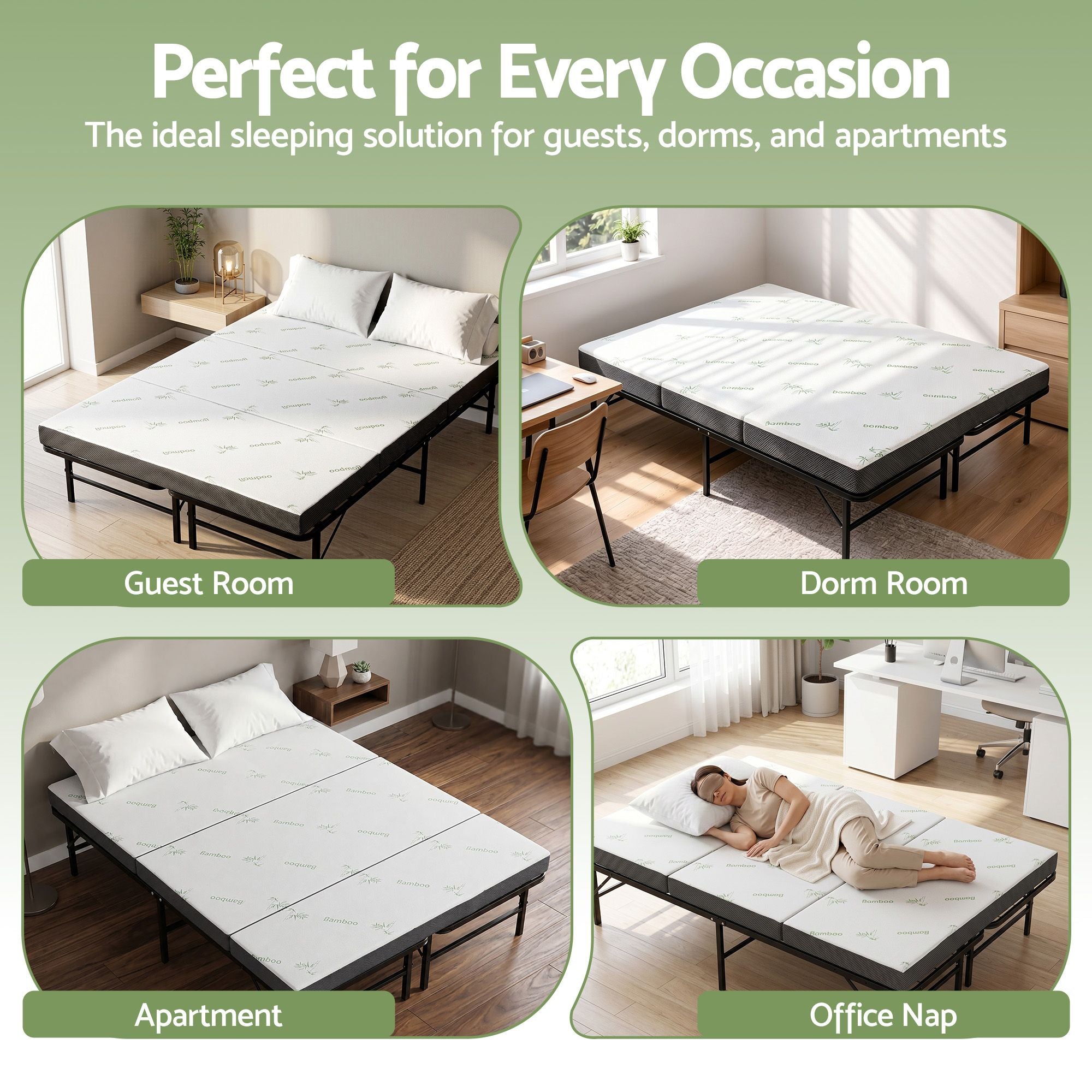 Folding Bed with Mattress Double Portable Foldable Guest Bed Bamboo Cover