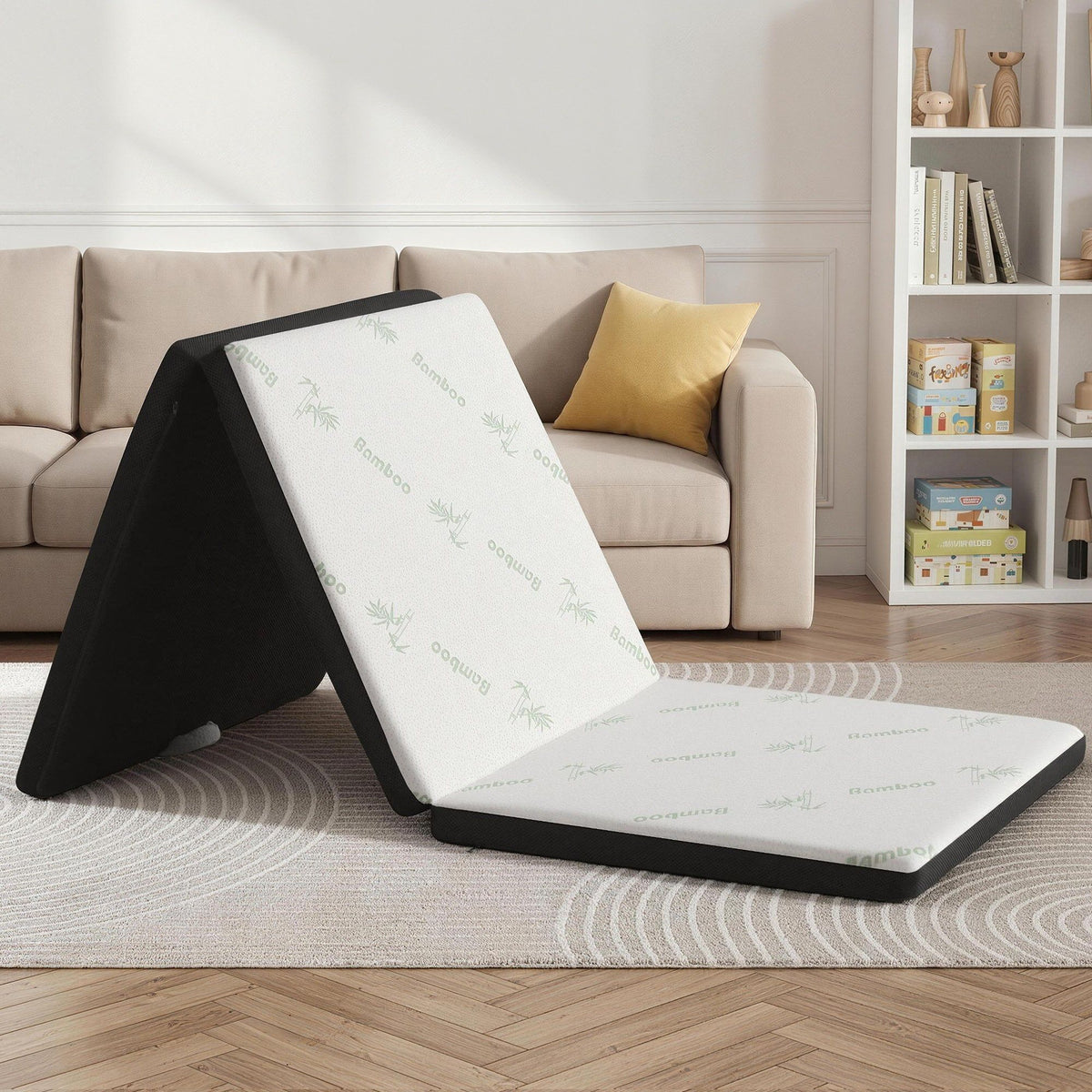 Folding Single Mattress 5cm Foam Bamboo Portable Camping Guest Bed Mat